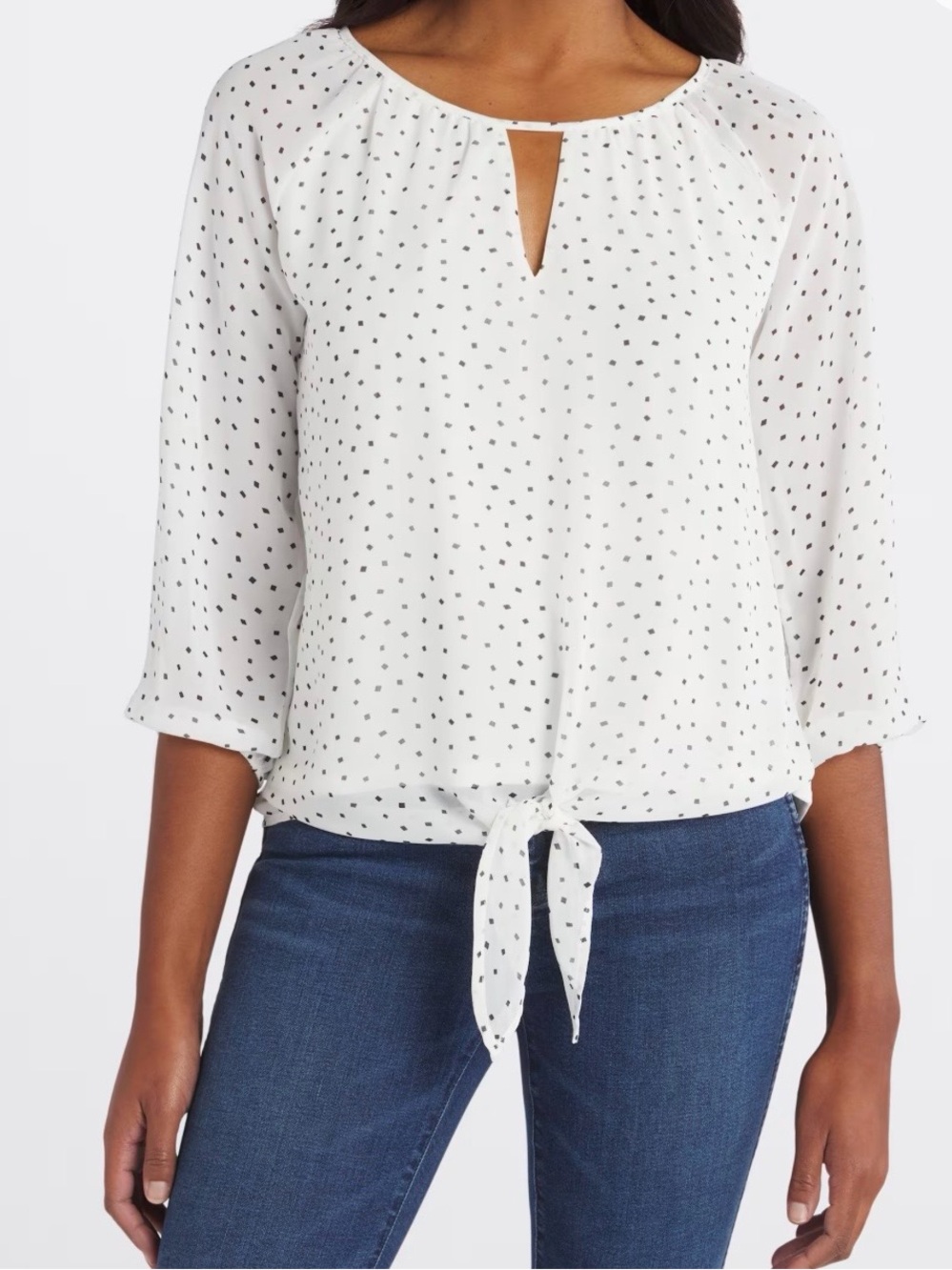 Beacon White Blouse with Black Dot Print and Front Tie